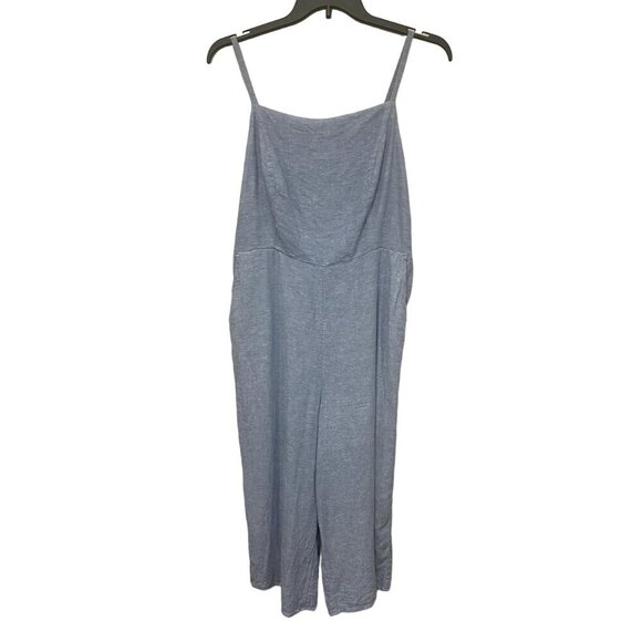 Old Navy Spaghetti Strap Cropped Wide Leg‎ Jumpsuit Linen Blend Chambray Smocked - Picture 7 of 11